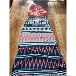 Boho Geometric Print Halter‎ Maxi Dress Coral Blue White Summer Vacation Resort thumbnail 7