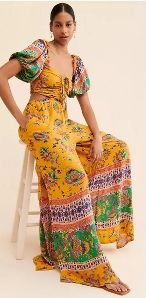 Free People Boho Bali Citrus Skies Jumpsuit Size S/P thumbnail 1