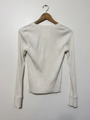 Aerie Fireside Long Sleeve Henley T-Shirt Small White Ribbed Top thumbnail 5