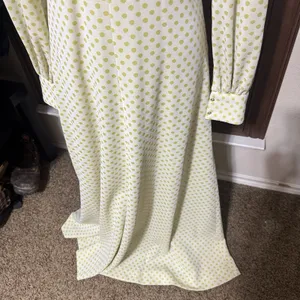 Vintage Maxi Dress 70s Yellow Polka Dot Homemade Prom Dagger Collar Mod‎ Sz S thumbnail 4