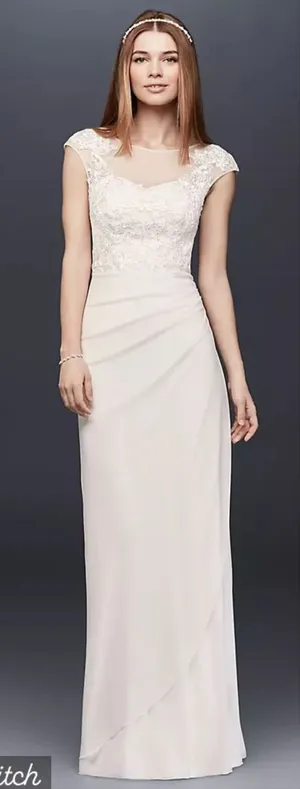 Elegant New David’s Bridal Chiffon Mesh Wedding Gown thumbnail 1