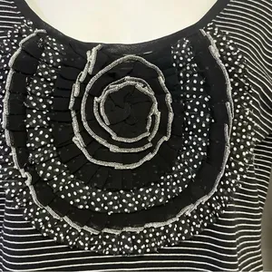White House Black Market Black White Striped Floral Accent Women's Top Small thumbnail 4
