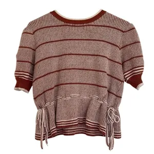 Ontwelfth puff sleeve striped short sleeve knit top M thumbnail 2