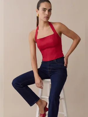 NWT Few Moda Dixie Linen Top Size 6 Red halter smock Kourt thumbnail 4