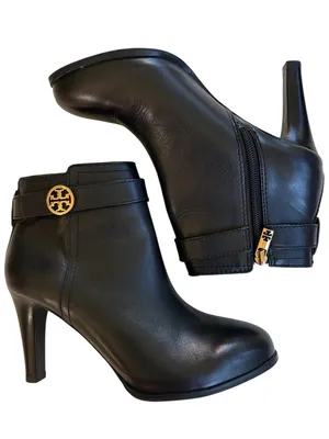 EUC Tory Burch Leather Bristol Heeled Ankle Boots Black Size 7.5 thumbnail 1