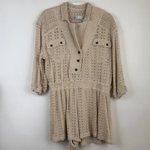 Free People Beach Ryan Crochet Romper in Summer Khaki Size Medium thumbnail 2
