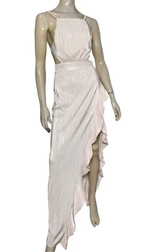 Michael Costello X Revolve Women’s Size XS Light Pink Crinkle Henrik Ruffle Gown thumbnail 3