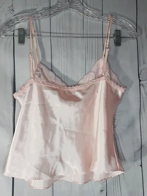 Shirley of Hollywood Vintage Coquette Y2K Silky Pink Lace Trim Camisole Top thumbnail 4
