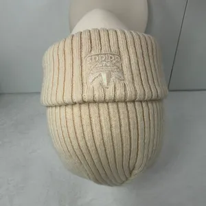 Adidas OS Beanie Cream Ribbed Knit Iridescent Trefoil Logo Winter Hat Streetwear thumbnail 2