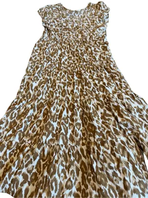 Soft Surroundings Kara Animal Print Maxi Dress Flowy Tiered Neutral Size XS thumbnail 4