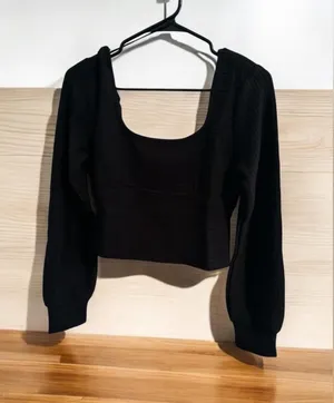 Band of the Free Ribbed Boho Black Top Crop NWT thumbnail 1