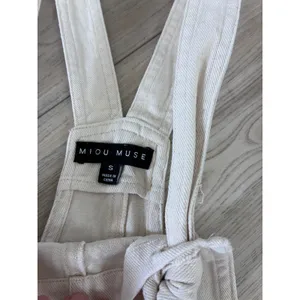 Miou Muse Cream Denim Shortalls Tie Shoulder Overalls Small thumbnail 2