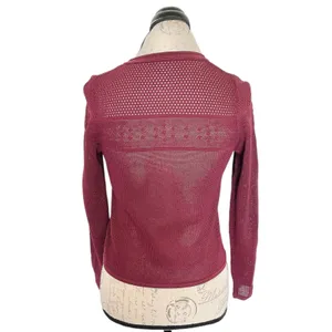 Sandro Sweater Long Sleeve Cropped Open Knit Top Cutout Mesh Quiet Luxury Sz XS thumbnail 5