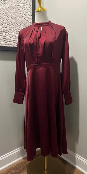 Chicwish Wine Burgundy Long-Sleeve Midi Dress thumbnail 1