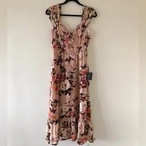 Composed Beauty Blush Pink Burnout Velvet Floral Midi Dress, NWT thumbnail 5
