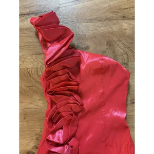 Arden B Dress One Shoulder Womens XS Extra Small Red Orange Rosette Stretch thumbnail 6