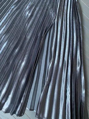 New York And Company Pleated Maxi Skirt In Carlson Grey Metalic NWT Skirt thumbnail 4