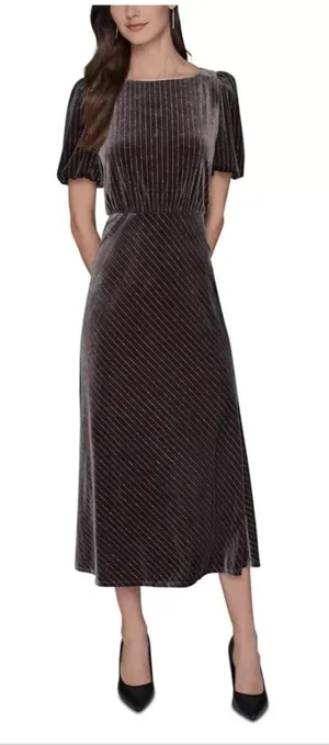 Karl Lagerfeld Paris Velvet Pinstripe Rhinestone Midi Maxi Dress Brown 8 Holiday thumbnail 1