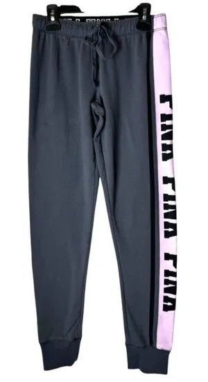Victoria's Secret Pink Pants Women XS‎ Gray Pink Logo Elastic Waist Joggers Y2K thumbnail 1