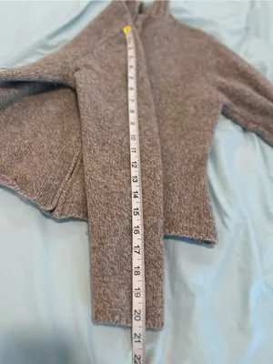 LL Bean Lambswool Angora Blend Oatmeal Sz:M Full Zip Cardigan Sweater Mock Neck. thumbnail 5