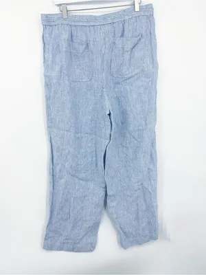 Talbots Linen Wide Leg Striped Pull On Relaxed Fit Pants Blue White Size 14 thumbnail 3