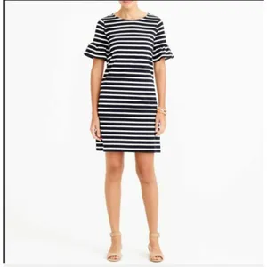 J Crew Ruffled Bell Sleeve Shift Dress Black White Stripe NEW NWT Size XS thumbnail 3