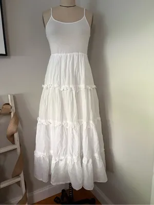 Anthropologie White Tiered Cotton Cottagecore Midi Dress Size Small thumbnail 3