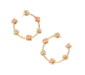 NWT! Kendra Scott Deliah Gold Open Frame Hoops in Pink Mix thumbnail 3