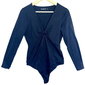 Abercrombie & Fitch Soft AF Black V-Neck Long Sleeve Bodysuit Top Womens Size L thumbnail 1