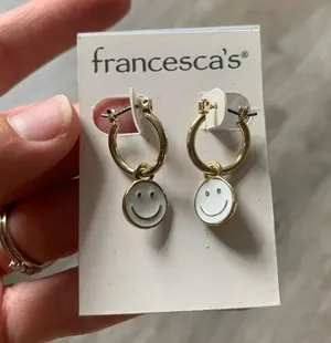 Francesca’s Smiley Hoop Earrings White And Gold NWT thumbnail 2