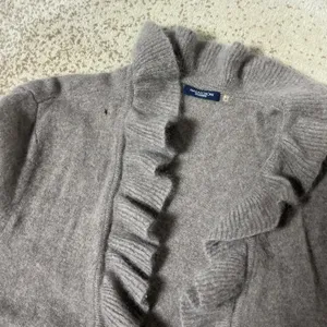 Magaschoni Ruffle Trim Cashmere‎ Cardigan Womens Brown Open Front Knit Hole thumbnail 7