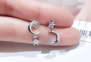 925 Silver Plated Star Moon Dangle Drop Earrings for Women thumbnail 1