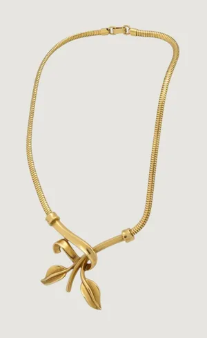 Vintage Trifari Gold Tone Snake Chain Leaf Ribbon Necklace‎ Pat Pend Mid Century thumbnail 1