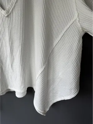 Free People We The Free Women's White Waffle Knit V-Neck Sweater Extra Small thumbnail 5