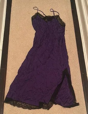 Scotch & Soda deep Purple Slip Dress slit Black Lace size 42 Shorter Length XL thumbnail 1