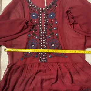 Free People Promesa Peasant Tunic Blouse Sheer Beaded Embroidered Boho M Indie thumbnail 7