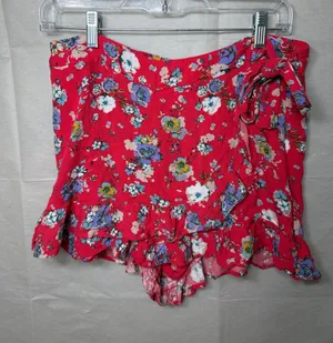 Free People Coral Floral Wrap Skort with Blue Accents thumbnail 1