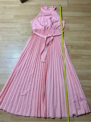 Pleated Pink Halter Maxi Dress womens XL thumbnail 7
