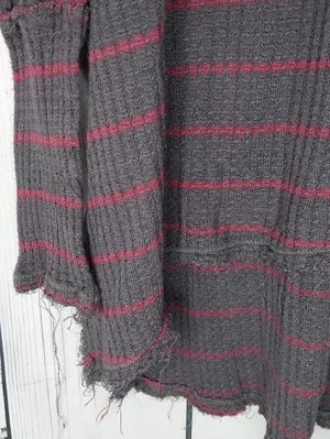 Free People Distressed V-Neck Waffle Knit Grunge Boho Casual Long Sleeve Top thumbnail 5