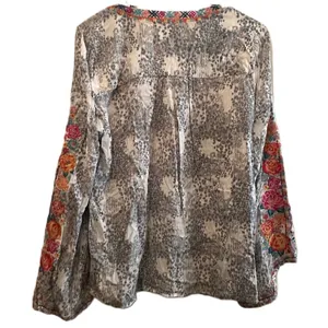 Savannah Jane Embroidered Boho Leopard Long Sleeve Blouse Size Large‎ thumbnail 4