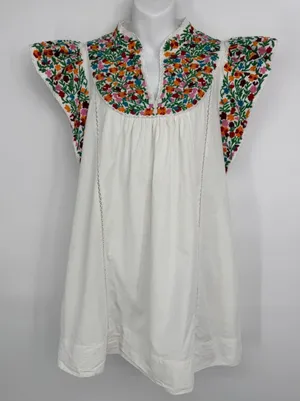 Love The Label Mini Dress Medium White Floral Embroidered Flutter Sleeve‎ Boho thumbnail 1