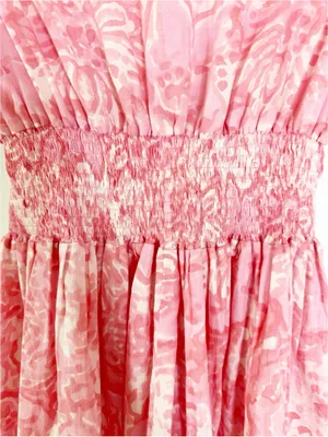 Lilbelle Pink Floral Smocked Waist Mini Dress Ruffle Sleeve Small thumbnail 5