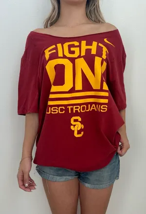Nike USC Trojans Fight On Burgundy off the shoulder T-shirt thumbnail 1