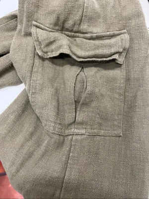 Flat White Olive Green linen blend Cargo Overalls size S thumbnail 4
