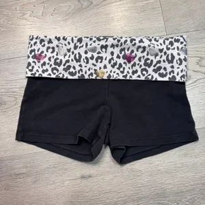 Y2K Victoria's Secret PINK‎ Leopard Heart Foldover Yoga Shorts Black XSmall XS thumbnail 2