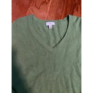LOFT Sweater Cashmere V-Neck Green Luxury Soft Knit XL‎ thumbnail 3