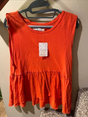We The Free Vibrant Orange Peplum Sleeveless Top thumbnail 1
