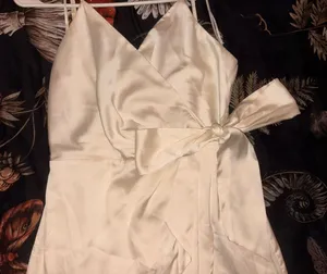 Express Conscious Edits Satin Faux Wrap Dress thumbnail 1
