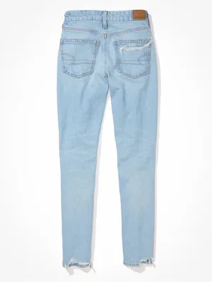 American Eagle Curvy '90s Skinny Jean in Stretch Ripped Destroyed Light Wash thumbnail 6