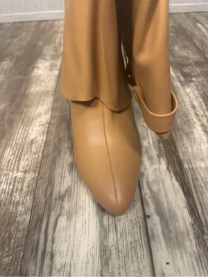 Over-the-Knee Smooth Beige Faux Leather Wedge Boots Size 9.5 Wide thumbnail 11